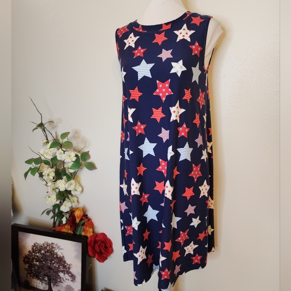 Celebrate Together Star Pattern Sleeveless Dress Swing Essential Holiday Mini - Picture 4 of 11